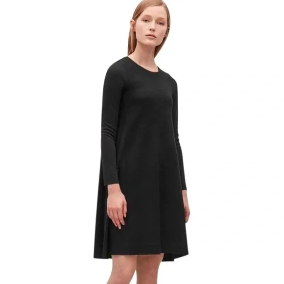 COS | Dresses | Cos Wool Paneled Black Swing Long Sleeve Mini Dress |  Poshmark